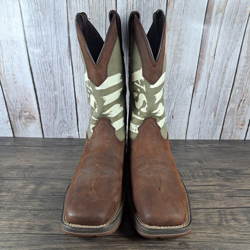 Rebel Durango Brown Army Green USA Print Western Boots Men's Sz 10 M (VGC) - Picture 2 of 10